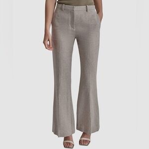 DKNY New With Tags Tan Herringbone Slim Bootcut Full Length Trousers 16